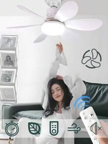 20.5英寸大型吊扇灯，带遥控器，40瓦灯座，E26/E27灯头，3档风速调节，色温3000K-6500K可调，灯座延长杆，适用于浴室、厨房和小房间 - 均碼 - 查看 2