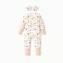 PatPat Bamboo Baby Boy/Girl Animal Printed 2-Way Zip Anti Slip Long-Sleeve Footie With Hairband - Màu be - Xem 2