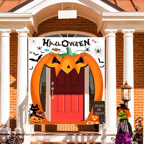 Banners Penduráveis de Abóbora de Halloween, Decorações Externas de Varanda de Halloween, Adequado para Decorações de Festa de Halloween e Dia dos Mortos