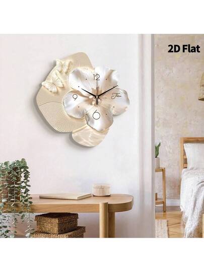 2D Flat, 1pc Moderne Minimalist Flower Art Creativity Klok Mute ative Wand Clock, Super Quiet Quartz Movement, No Ticking Sound, Bedroom Dining Room Living Office Sofa Background Home