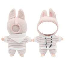 Gestreifter Hoodie und Shorts Sportanzug Set, für LABUBU, kombiniert mit Stofftasche und Schuhen, modische Accessoires, Merchandise, Geburtstags-/Feiertagsgeschenk (ohne Plüschpuppe)