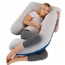 Pregnancy Pillow, J-Shaped Full Body Pillow, Nursing Pillow, Support And Pregnancy Pillow For Pregnant Women With Removable Cover - 藏藍/淺灰 - 查看 2