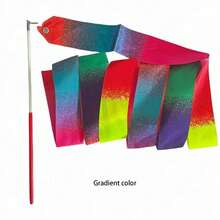 Rhythmic Gymnastics Ribbons, Dance Streamers, Shiny Dance Satin Ribbons With Rotating Baton - Multicolor - View 12