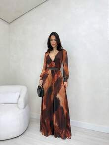 Macacao Feminino Acinturado Barra Larga Forrado Manga Longa