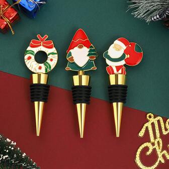 Christmas Santa Claus, Elf, Wreath Shaped Wine Stopper, Aluminum Alloy Red Wine Bottle Sealer, Christmas Holiday Small Gift