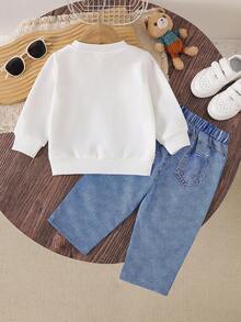 2pcs Baby Boy/Girl Casual Cute Cartoon Bear Graphic Print Sweatshirt And Pants Set, Comfortable For Autumn/Winter - Multicolor - View 2