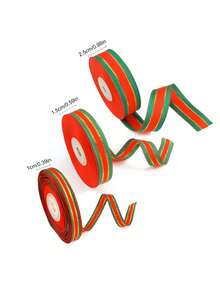 9 Meter/Rolle Weihnachts-Rot & Grün kariertes Satinband, goldgestreiftes Tricolor-Patchwork-Kantband, geeignet für DIY Weihnachtsbasteleien, Geschenkverpackung, Weihnachtskränze, Feiertags-Dekorationen - Verschiedenfarbig - Übersicht 5