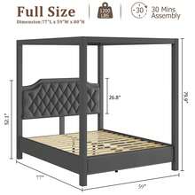 Ataucjin Full Size Canopy Bed Frame With Nailhead Decoration Headboard,Button Tufted,Upholstered Bed Frame With Poles 4 Corner Bed Bracket,Solid Wood Slats Support,No Box Spring Needed,Noise Free - Dark Grey - View 2