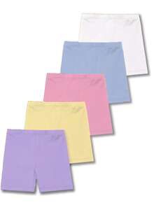 Set de 5 pantaloni scurți casual multicolori versatili pentru fete, material tricotat moale, potriviți pentru activități în aer liber de primăvară, vară, toamnă, iarnă, yoga, dans, jogging, ciclism, școală și ținute casual de zi cu zi - Multicolor - Vizualizare 2