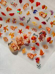 1 秋冬季节，激光和贝壳灯美甲贴纸，采用黄色和红色设计风格以及温暖的枫叶风格颜色，适合美甲爱好者收藏和女士和女孩DIY使用 - 彩色 - 查看 5