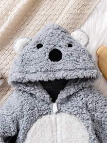 1pc Newborn Baby Boy Cute Cartoon Hooded Long Sleeve Zip-Up Romper, Soft & Comfortable Outfit