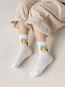 5双儿童涂鸦爱心熊袜子适合日常搭配男童女童儿童袜子 - 彩色 - 查看 9