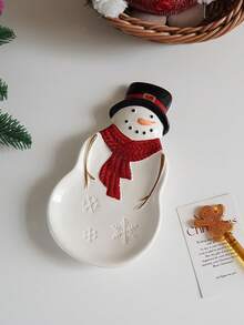 1 件圣诞雪人陶瓷盘，简约雪花形餐盘，白色圣诞树沙拉和甜点盘，适用于平安夜晚餐餐具、咖啡厅和餐厅蛋糕和甜品盘、礼物、早餐和沙拉盘 - 彩色 - 查看 6