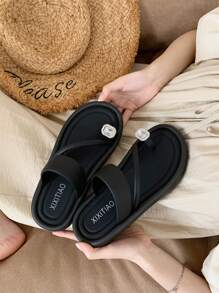 XIXITIAO Women's Outdoor Soft Bottom Square Rhinestone Decor Flip Flops, Beach Sandals, Non-Slip, Versatile Solid Color Thong Sandals. French Minimalist Style Flat Square Toe, Lightweight Comfortable Casual Home Slippers, Suitable For Beach/Outdoor/Slippers - Black Baguette Clip Toe - View 8