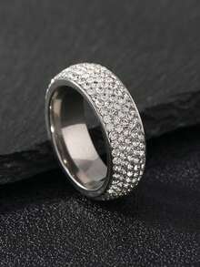 1 pieza Anillo de acero de titanio con circonita cúbica, anillo unisex elegante adecuado para parejas