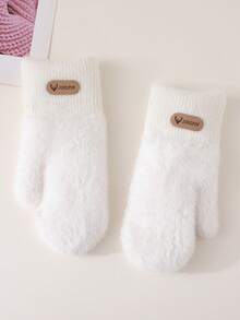 1 Pair Double Layered Velvet Thickened Warm Gloves Solid Color Versatile Cold Protection Gloves For Outdoor Cycling Winter Warm Unisex Plush Lining Mittens Birthday Christmas Gifts - Mittens - View 10