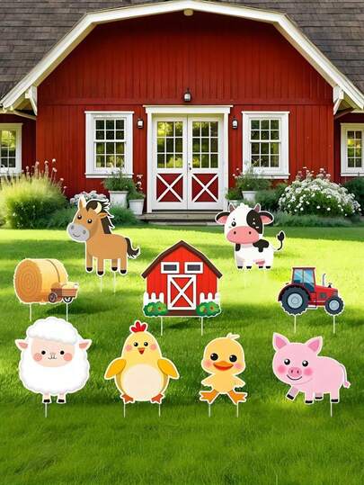 9 件农场动物派对庭院标志、农场动物生日派对草坪装饰、农场主题谷仓淋浴或农舍生日派对庭院装饰