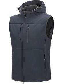 ,Men's Lightweight Softshell Vest Hooded Outerwear Zip Up Fleece Lined Windproof Sleeveless Running