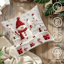 1 buc. Față de pernă cu design de om de zăpadă și brad de Crăciun, imprimare 2D plată, fără broderie, față de pernă scurtă de pluș imprimată pe o singură față, decor de casă de Crăciun, design de pluș de iarnă, închidere cu fermoar, inserția de pernă nu este inclusă, potrivită pentru petreceri de sărbători, dormitor, sufragerie, decor de terasă și verandă, canapea de casă, decorare de pat