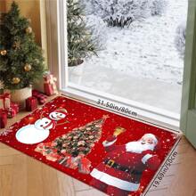 1 Stück Fußmatte mit Weihnachtsmann Motiv, rechteckiger, schnell trocknender und saugfähiger Polyester Teppich mit Weihnachtsbaum und Schneemann Mustern, geeignet für Innen- und Außenbereich, Zuhause, Schlafzimmer, Badezimmer, Küche und Esszimmer Dekoration, als Geschenk, Partyartikel, Festtagsdekoration zu Weihnachten, Neujahr und für den Hof