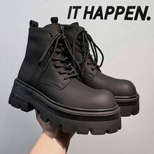 Carbon Black High Tube Men's British Thick-Soled Chelsea Boots Motorcycle Chimney Boots  Ankle Boots - trắng - Xem 3