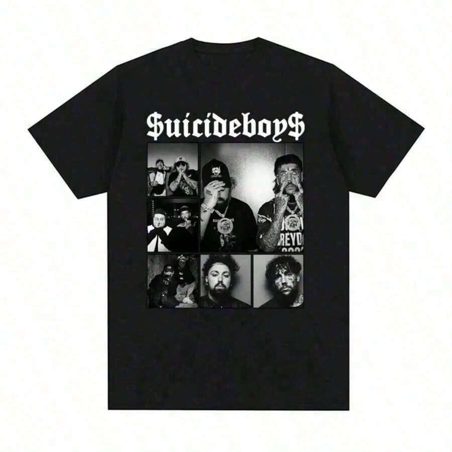 Suicideboy Era Tour Graphics Print T-Shirts For Men Harajuku Hip Hop Rock Style T Shirts Unisex Fashion Oversized Street T Shirt Tee Comfortable Comfortable - 黑色 - 查看 1