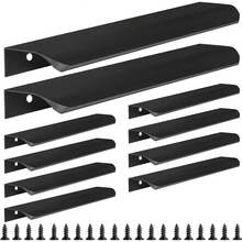 Conjunto de 5 ou 10 puxadores embutidos pretos, ideais para armários, guarda-roupas, gavetas e gabinetes de cozinha. Puxadores modernos de alumínio embutidos para portas de guarda-roupa, acabamento preto fosco. - Preto - Ver 15