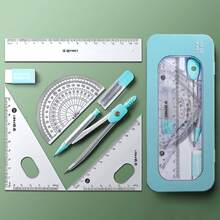 1pc Ruler Gauge Set, Including 45° Triangle Ruler, 60° Triangle Ruler, Protractor, Compass, Rubber, Substitute Core, Ruler, Student Mathematics Drawing Set, Suitable For School Study Examinations - one-size - View 8
