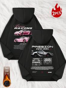 Bộ 2 áo nỉ nỉ, áo nỉ có mũ in hình đua xe dành cho cặp đôi, áo nỉ dài tay dáng regular fit, chi tiết dệt gân, unisex, quà tặng ngày Valentine. - đen - Xem 3