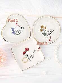 Personalized Floral Jewelry Tray - Custom Watercolor Floral Ceramic Ring Holder, Customized Jewelry Tray, Personalized Wedding Ring Dish, Birthday Gift For Her, Bridesmaid Proposal Gift, Unique Jewelry Storage, Friendship Gift, Jewelry Dish For Birthday, Wedding, Anniversary, Bridesmaid Proposal, Suitable For Home Or Office Use - Multicolor - View 7