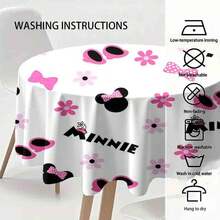 1pc Tablecloth Home Print Table Cute  Pattern Tablecloth - Adorable Black  Heads With Pink Polka Dot Bows, Pink Baby Shoes, And Pink And Purple Flowers Scattered Across A White