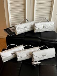 1 Chiếc Túi Xách Nữ Thời Trang Cổ Điển Đa Năng Phong Cách Đi Làm Hàng Ngày Màu Trơn Họa Tiết Cá Sấu Da PU Dây Dài Kiểu Lật Túi Xách Tay Phù Hợp Cho Việc Đi Làm Hàng Ngày & Phối Quần Áo Hàng Ngày Và Làm Quà Tặng Cho Bạn Bè - Nhiều màu - Xem 9