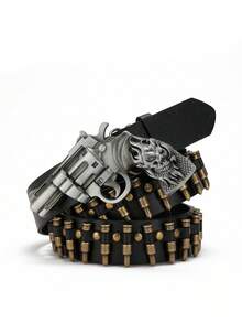 1pc Bullet-Shaped Buckle Punk Y2K Style Personalized PU Leather Belt Halloween Summer, School Fall, Autumn, Halloween - Bronze - View 6