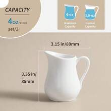 ~2 Pack 4 Oz Classic White Ceramic Small Creamer Pitcher With Handle Fine Porcelain Small Milk Pitcher Ceramic Creamer Container For Coffee Milk Sauces Salad Microwave Freezer - White - View 2