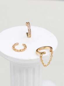 3pcs Shiny Cubic Zirconia Chain Clip-On Earrings Set, Multi-Layer Stacking Earrings Suitable For Women Daily, Date, Party Wear