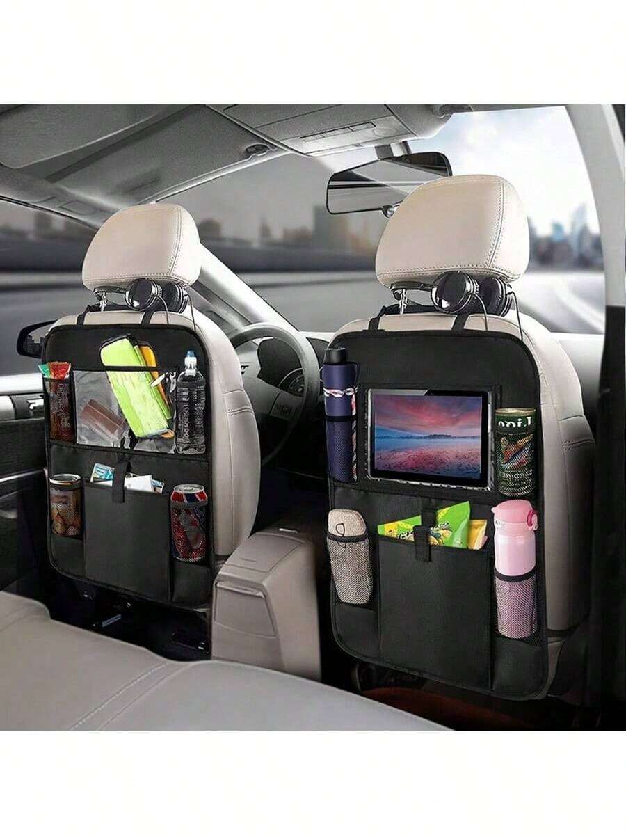 2 Pieces Car Backseat Storage Bag, Heavy Duty Seat Back Organizer, With Touch Screen Tablet Holder, Waterproof Kick Pad Backseat Protector, Suitable For Children Toddler, Car Accessories (Big Pocket) - 2 chiếc - Xem 1