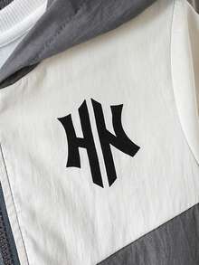 2 Stücke/Set Jungen Lässig Slogan Muster Farbblock Langarm Kapuzen Reißverschluss Jacke und Hose Set, geeignet für Lässig, Sport, Alltag, Schule, Outdoor, Frühling/Herbst