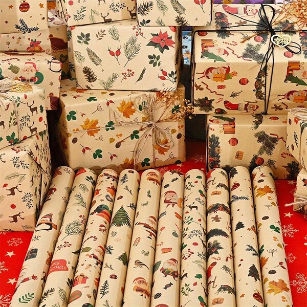 Set Of 10 Sheets Of Christmas Wrapping Paper , Suitable For New Year'S Eve Presents, Christmas Gifts,Birthday Gifts, Gift Boxes, And Packaging For Flowers And Apples.(5/10 Sheets)