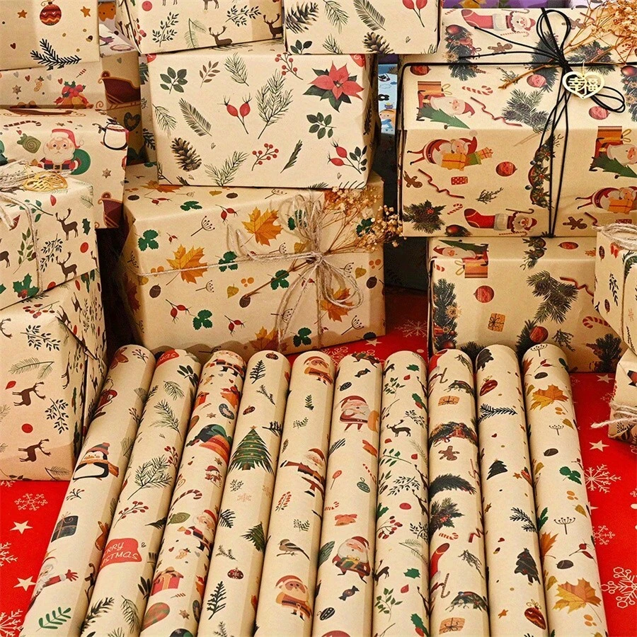 Set Of 10 Sheets Of Christmas Wrapping Paper , Suitable For New Year'S Eve Presents, Christmas Gifts,Birthday Gifts, Gift Boxes, And Packaging For Flowers And Apples.(5/10 Sheets)