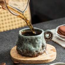 1个迷你陶瓷杯，优雅茶杯，复古风格马克杯，奢华手工不对称咖啡杯，客用茶杯，小咖啡杯，适合家庭和办公室使用 - 彩色 - 查看 1