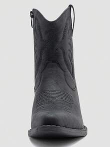GLOBALWIN Square Toe Cowboy Boots For Women Western Boots With Low Heel Ankle Boots Cow Girls Outfits Women Fall Winter Spring Boots - 黑色 - 查看 5