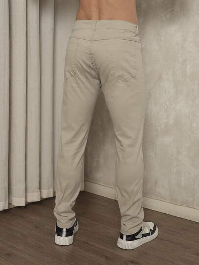 Calça Sarja Social com Bolso Embutido Masculina Slim Fit Lycra Festas Final de Ano
