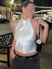 Women Y2K Style Satin Camisole Tank Top, Cute Streetwear, Yellow Backless Summer Camisole