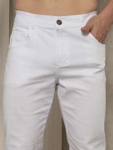 Men's Slim Fit Lycra Dress Pants With Built-In Pocket - White - View 2