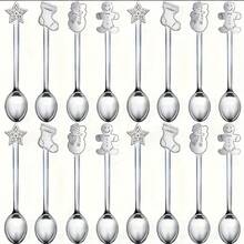 4pcs Christmas Series Mini Coffee Spoons, Dessert Spoons, Dishwasher , Suitable For Kitchen, Restaurant - [silver] - View 2