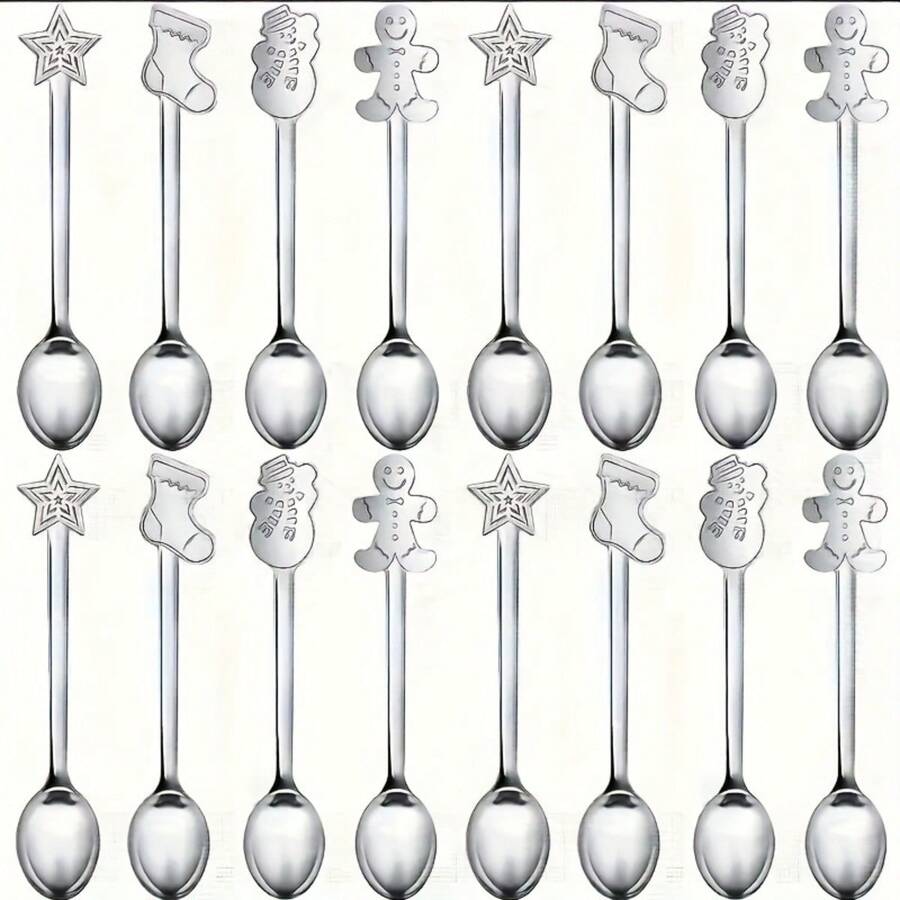 4pcs Christmas Series Mini Coffee Spoons, Dessert Spoons, Dishwasher , Suitable For Kitchen, Restaurant