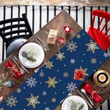 1/25 pièces Chemin de table en lin avec motif de flocons de neige sur fond bleu, convient pour les fêtes, les dîners d'anniversaire, la décoration de la cuisine et de la salle à manger, les meubles et la décoration textile de la maison. C'est un article de décoration polyvalent convenant à toutes les saisons, parfait pour les décorations de fête et de vacances, et également un excellent cadeau pour les parents et les amis.