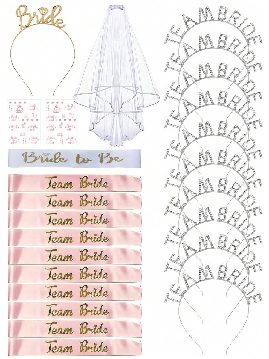 37/1/5/10/25PCS Crystal Rhinestone Headbands, TeamBride Headbands, Bridal Team Headbands, Bachelorette Party Bridal Shower Decoration, Wedding Bridesmaid Headbands, Wedding Decoration,Bride Tribe Party Set, "Bride" Headband, Veil, "Bride To Be" Sash, 10 "Teambride" Sashes, Tattoos