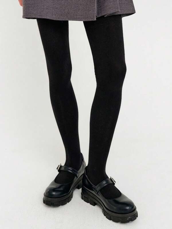 1pc 120D Plus Size Velvet Black Leggings, High Stretch Solid Color Pantyhose, Suitable For Clubbing, DIY Tights