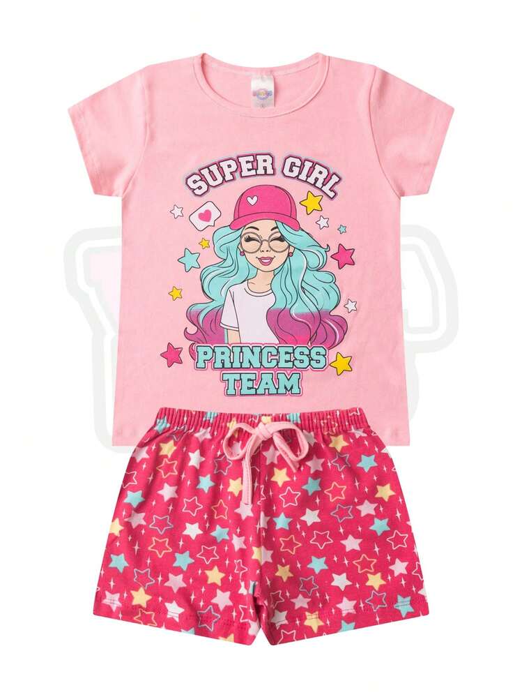 Kit 10 Peças Infantil Menina Juvenil Feminino Conjunto Verão Tamanho P ao 16 5 Camisetas/blusas + 5 Bermudas/Shorts Roupa Criança Pronta Entrega - Multicolorido - Visão 9
